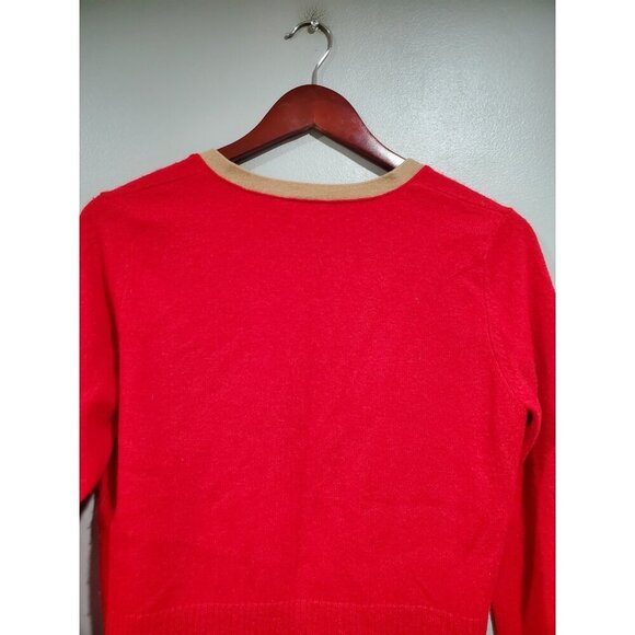 Magaschoni Women’s Cashmere Red Button Down Cardigan Sweater Tan Trim Sz M - Picture 13 of 15